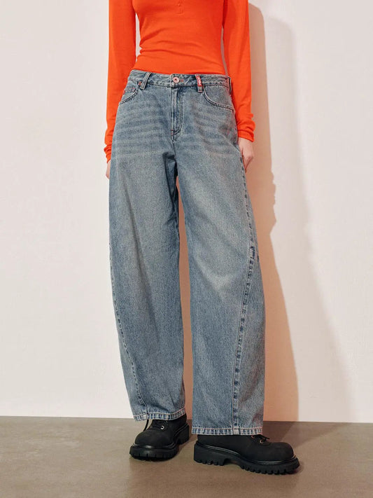 High-waisted Panelled Cotton Wide-leg Jeans
