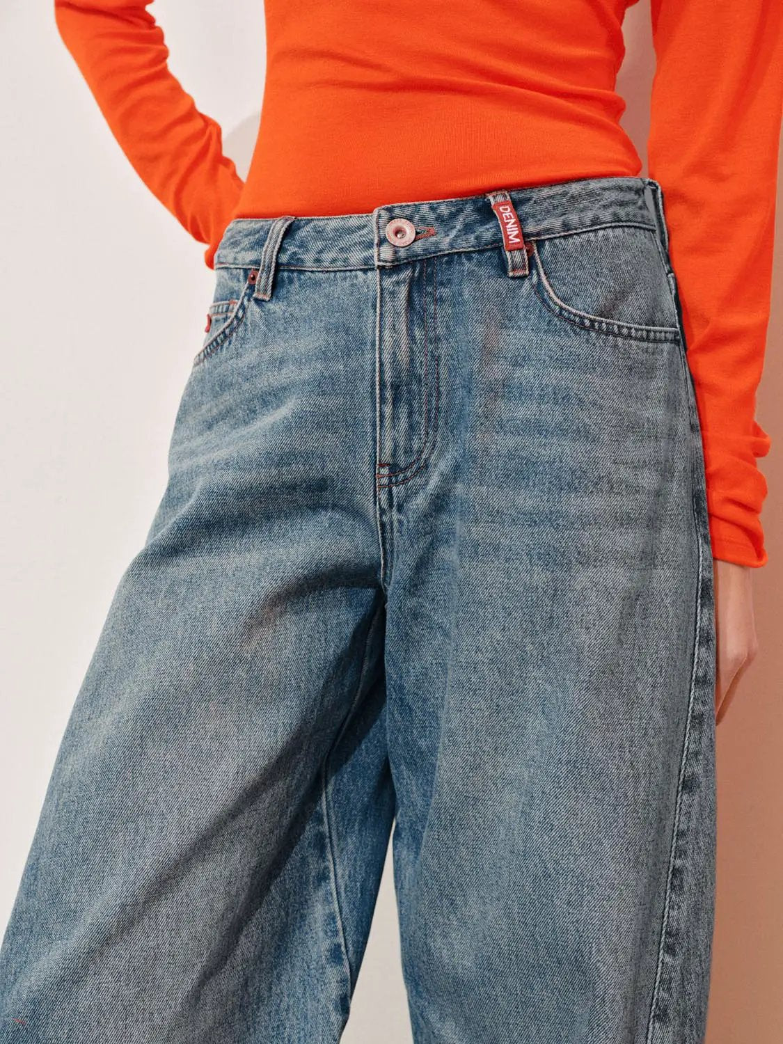High-waisted Panelled Cotton Wide-leg Jeans