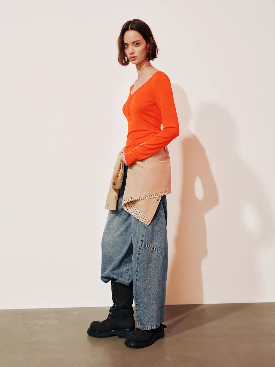 High-waisted Panelled Cotton Wide-leg Jeans