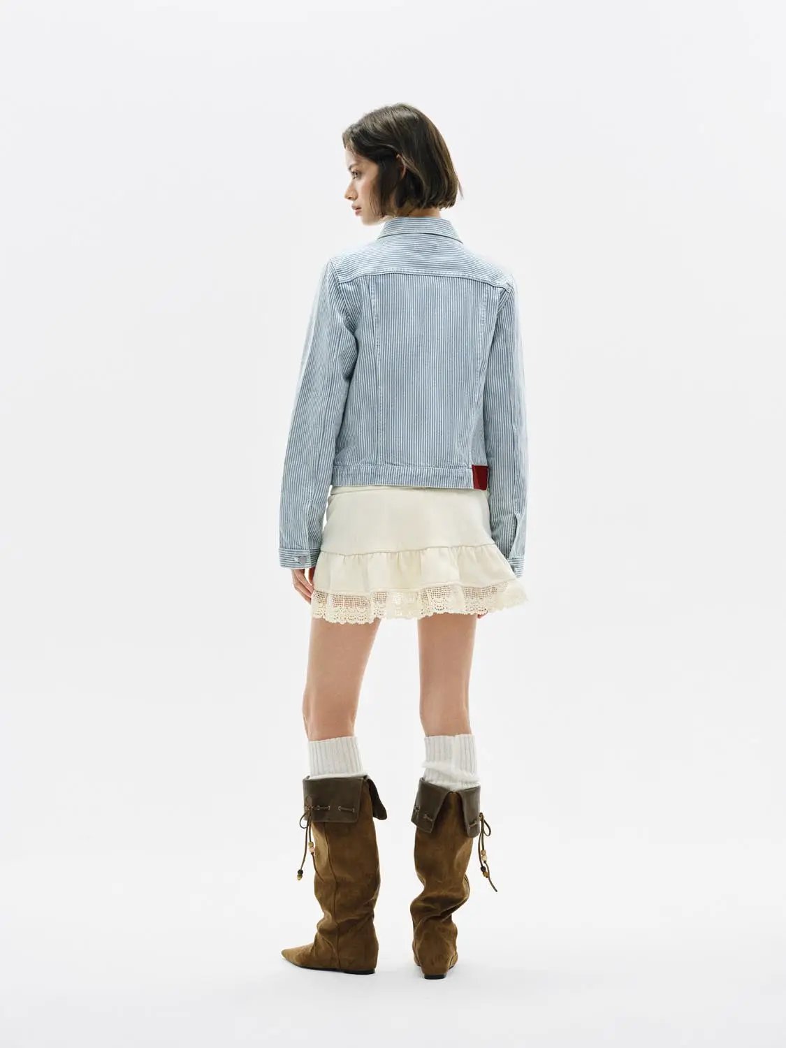 Striped Shirt Collar Long Sleeve Cotton Denim Jacket