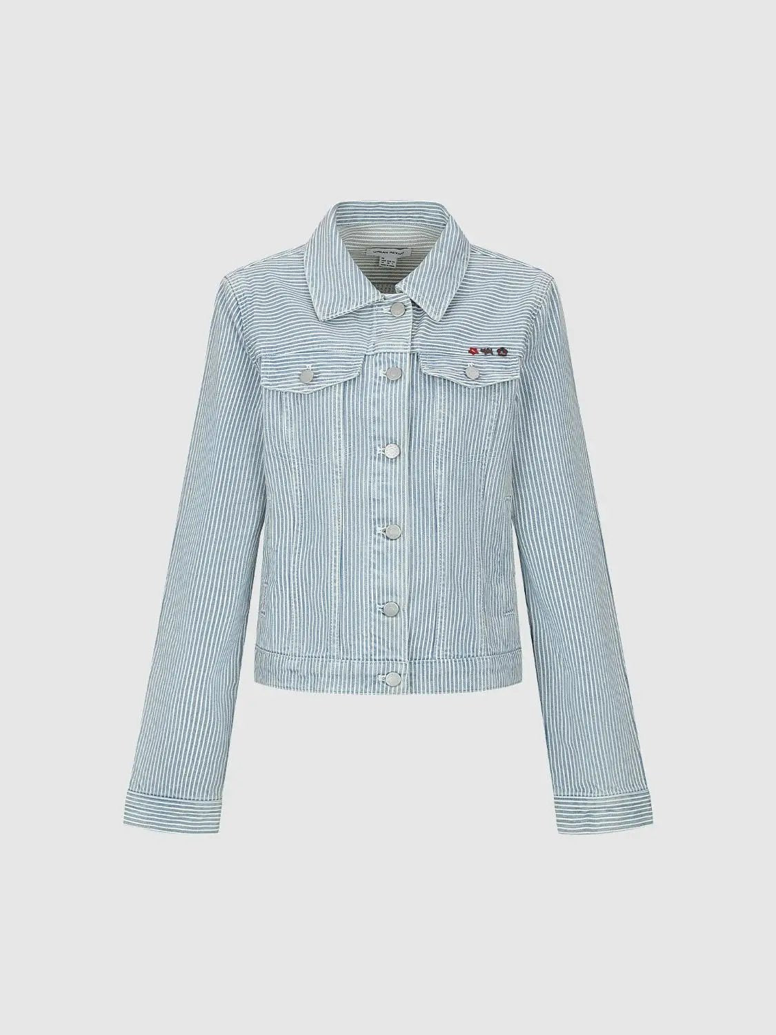 Striped Shirt Collar Long Sleeve Cotton Denim Jacket