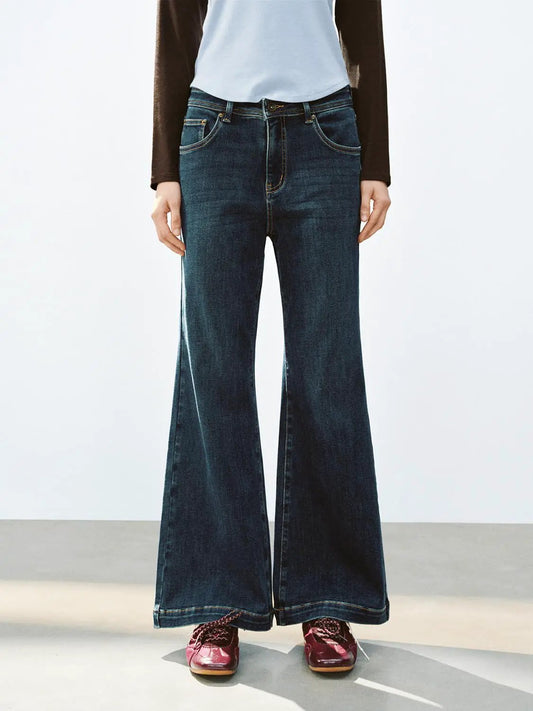 Mid-rise Wide-leg Cotton Blend Jeans