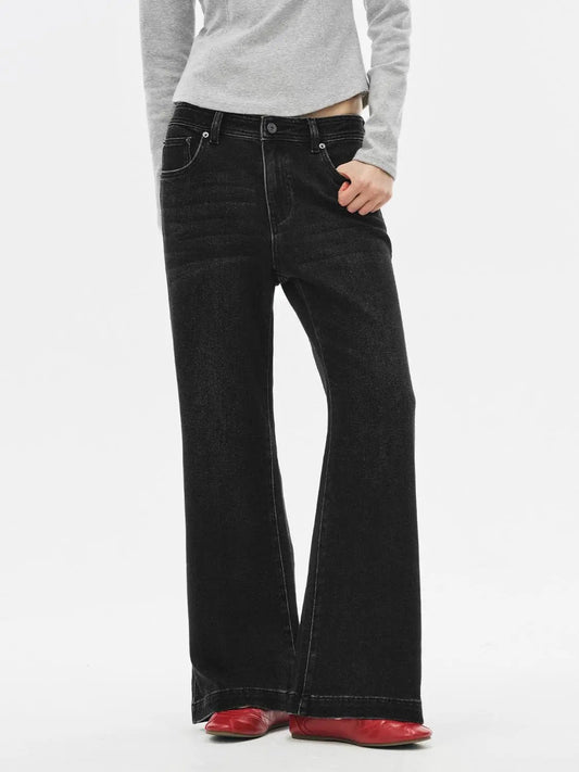Cotton Blend High-waisted Black Flared Jeans