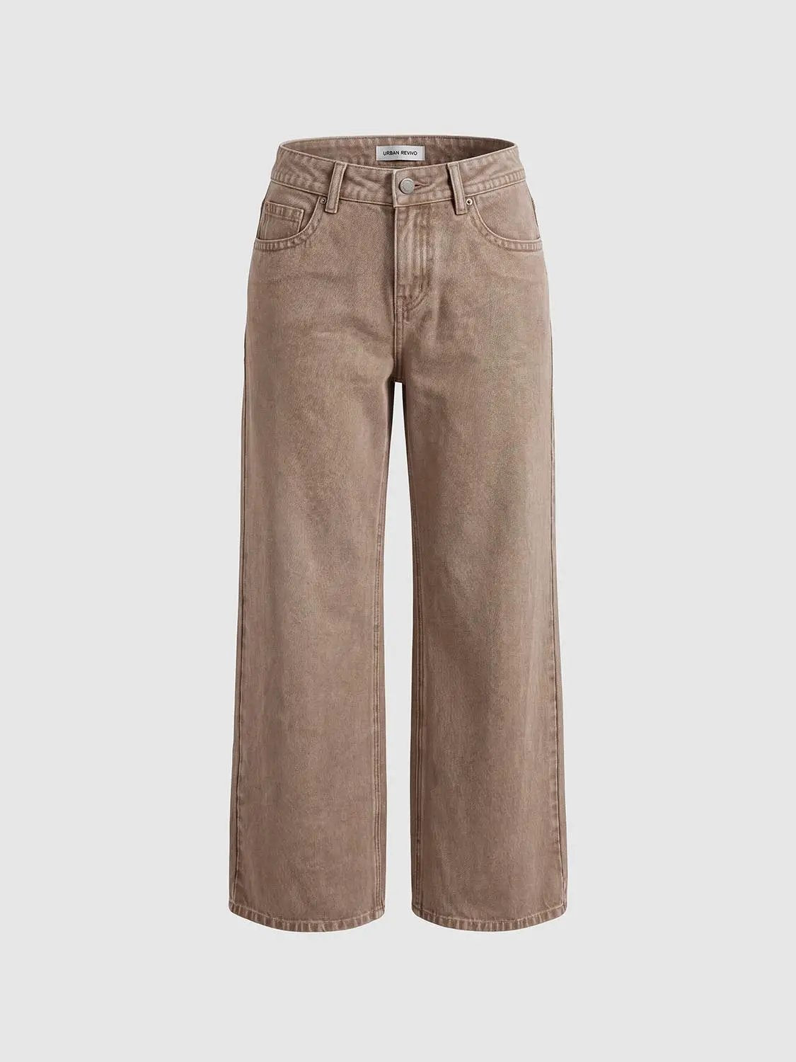 Cotton Solid Mid-rise Straight-leg Pants