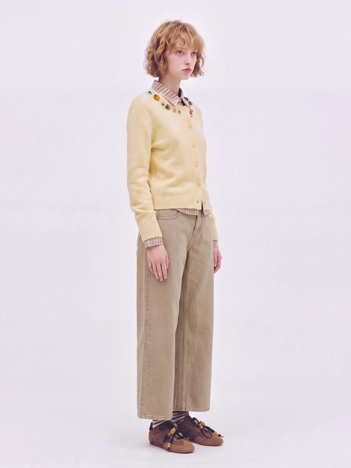 Cotton Solid Mid-rise Straight-leg Pants