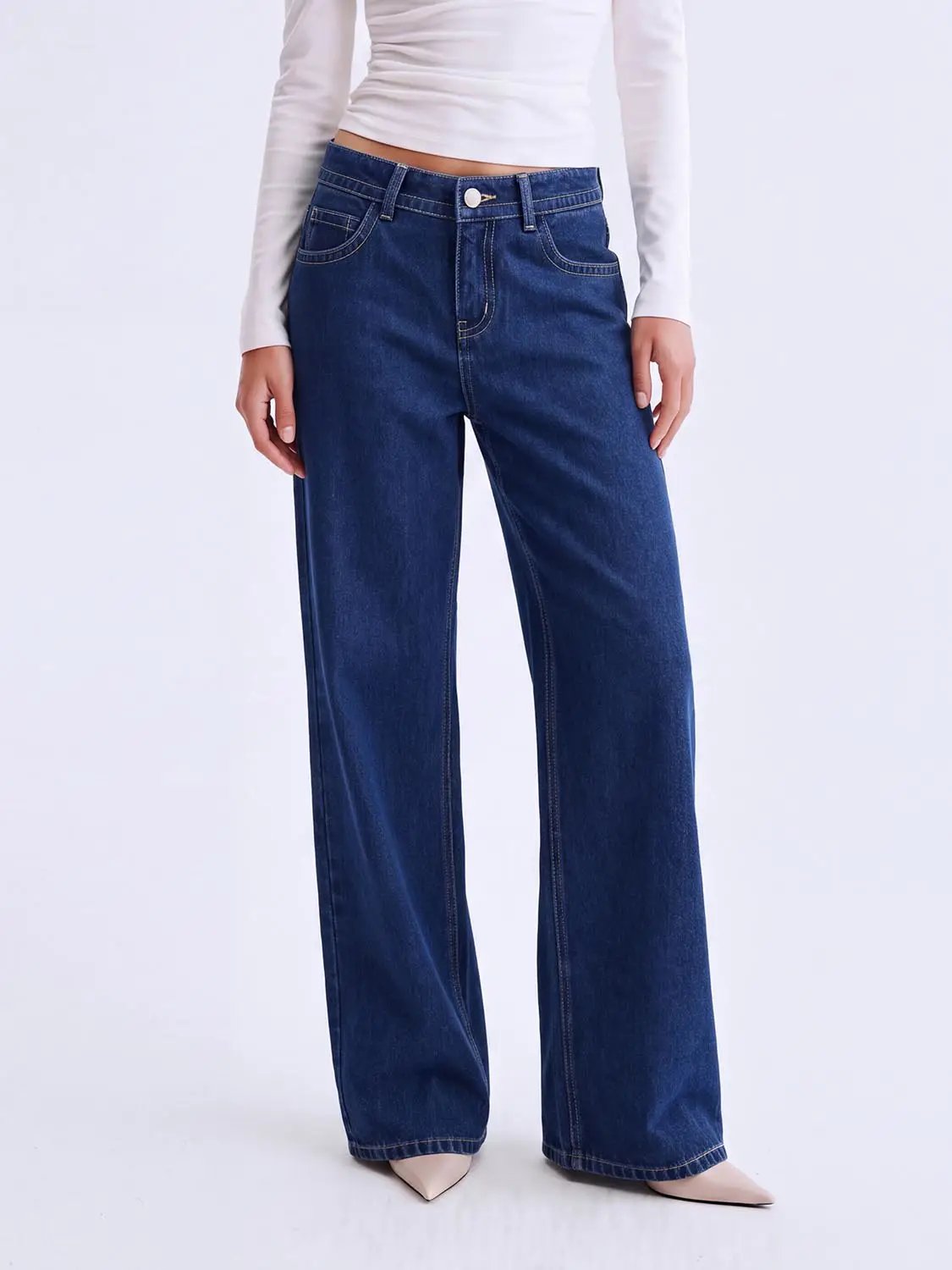 Mid-rise Wide-leg Cotton Jeans