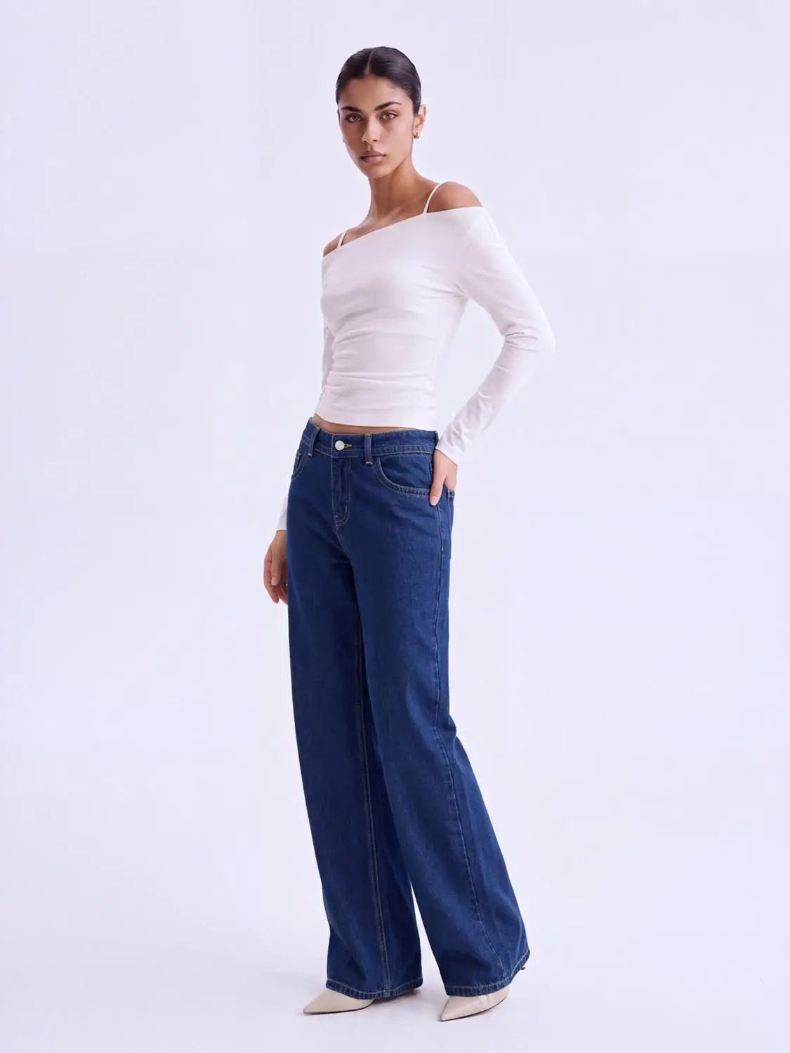 Mid-rise Wide-leg Cotton Jeans