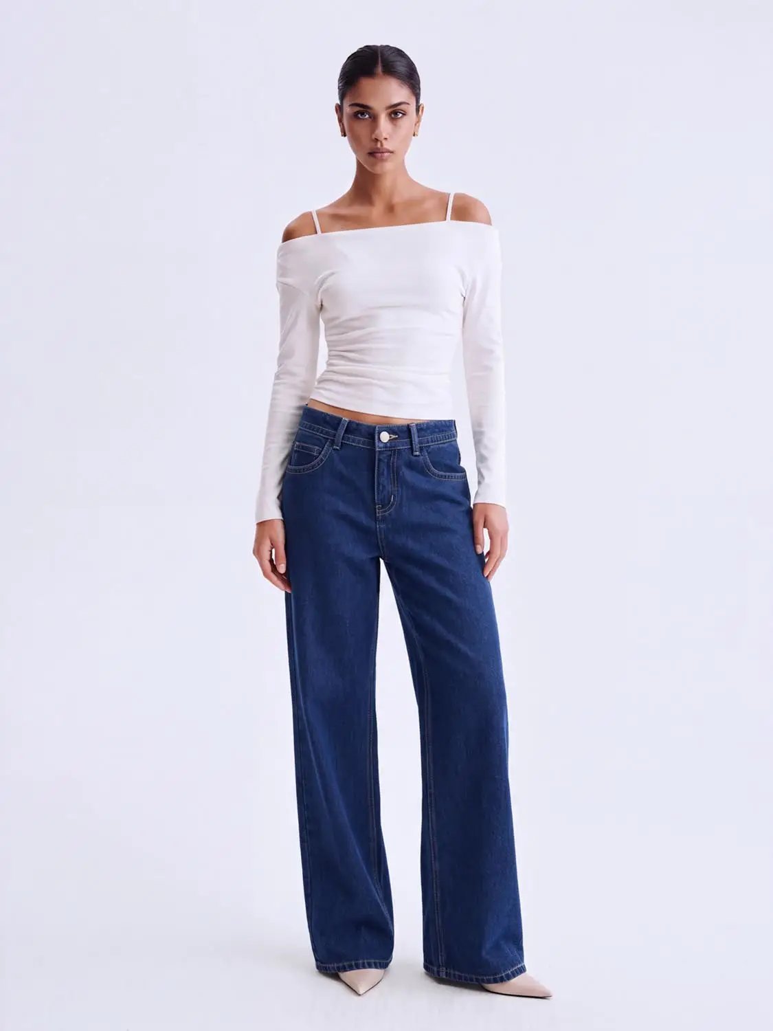 Mid-rise Wide-leg Cotton Jeans