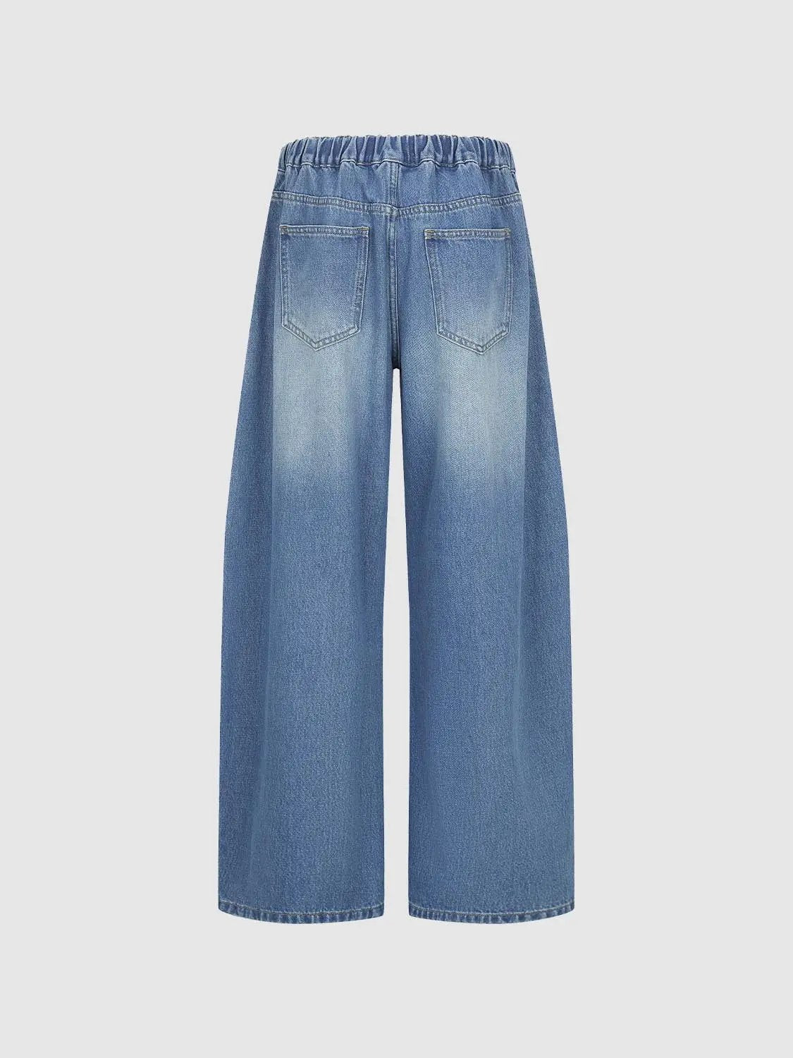 Cargo Wide-leg Drawstring Waist Cotton Jeans