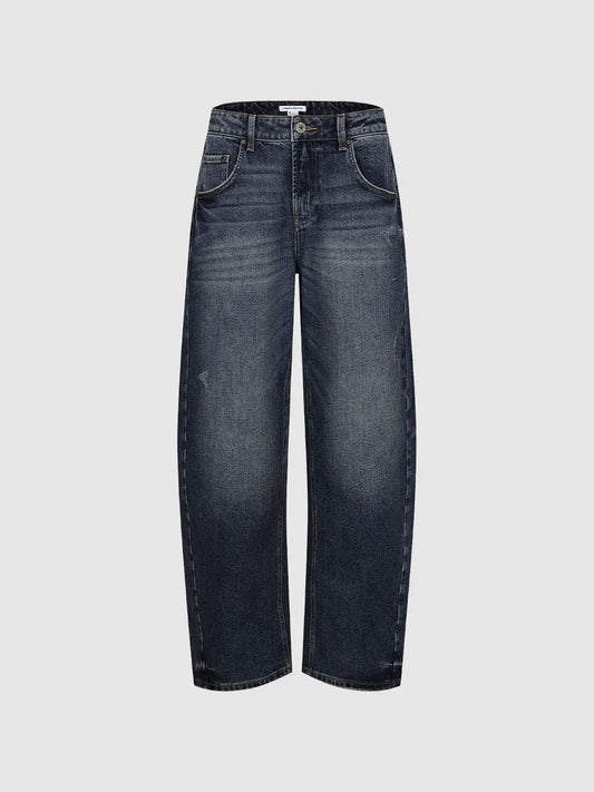 Wash Mid-rise Wide-leg Cotton Blend Jeans