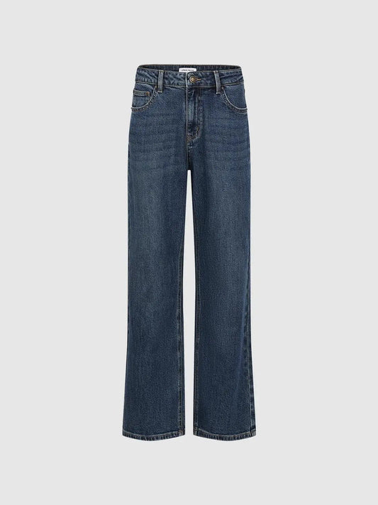 Wash Mid-rise Wide-leg Cotton Jeans