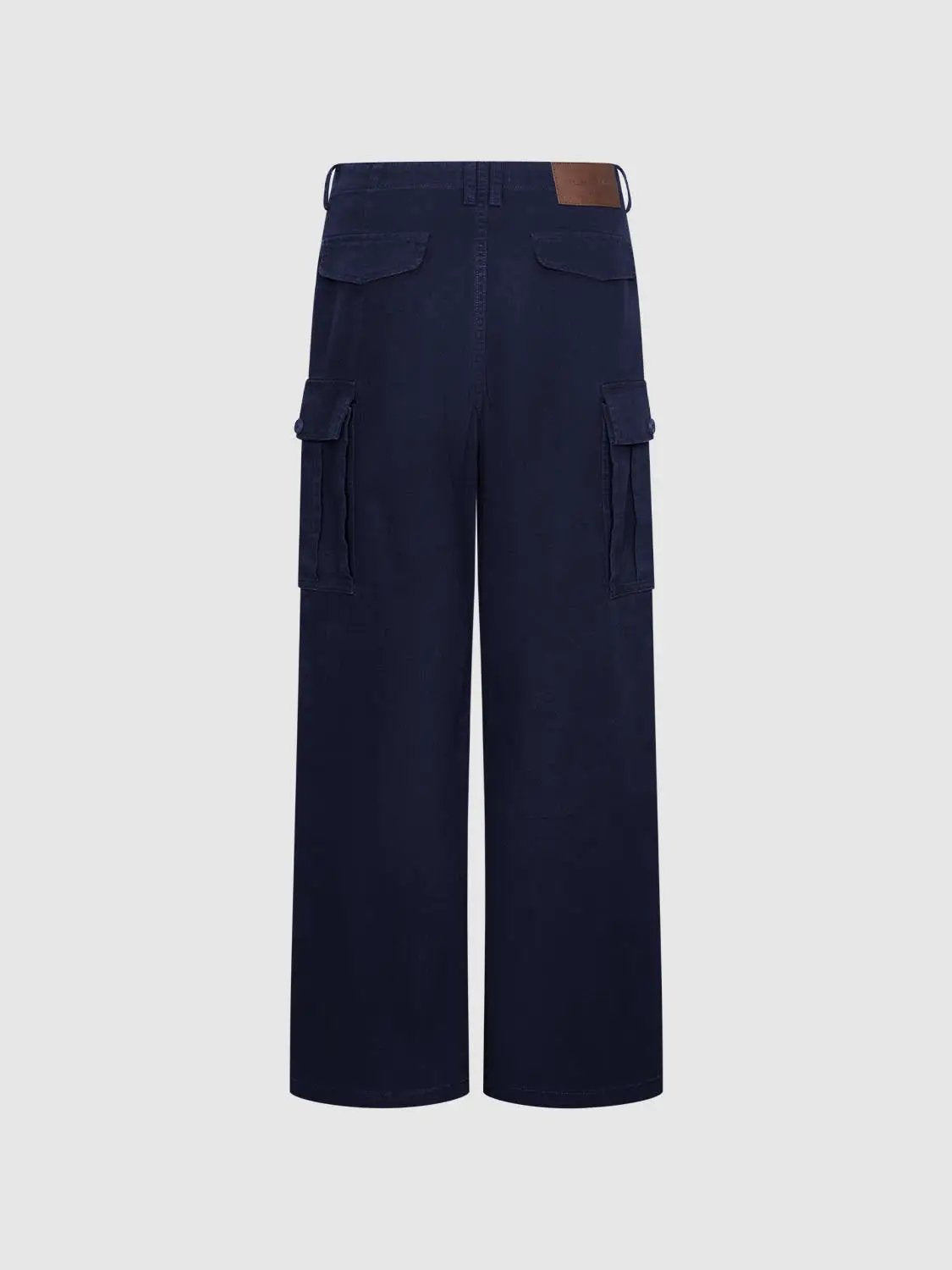 High-waisted Button Front Wide-leg Cotton Cargo Pants