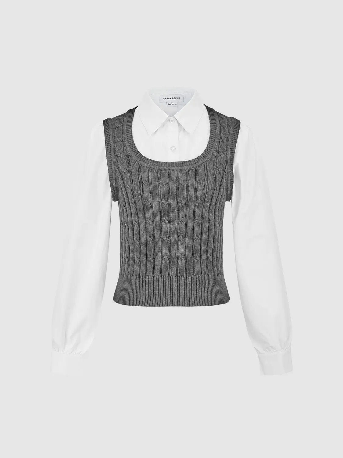 Square Neck Sleeveless Cable Knit Cropped Knit Vest