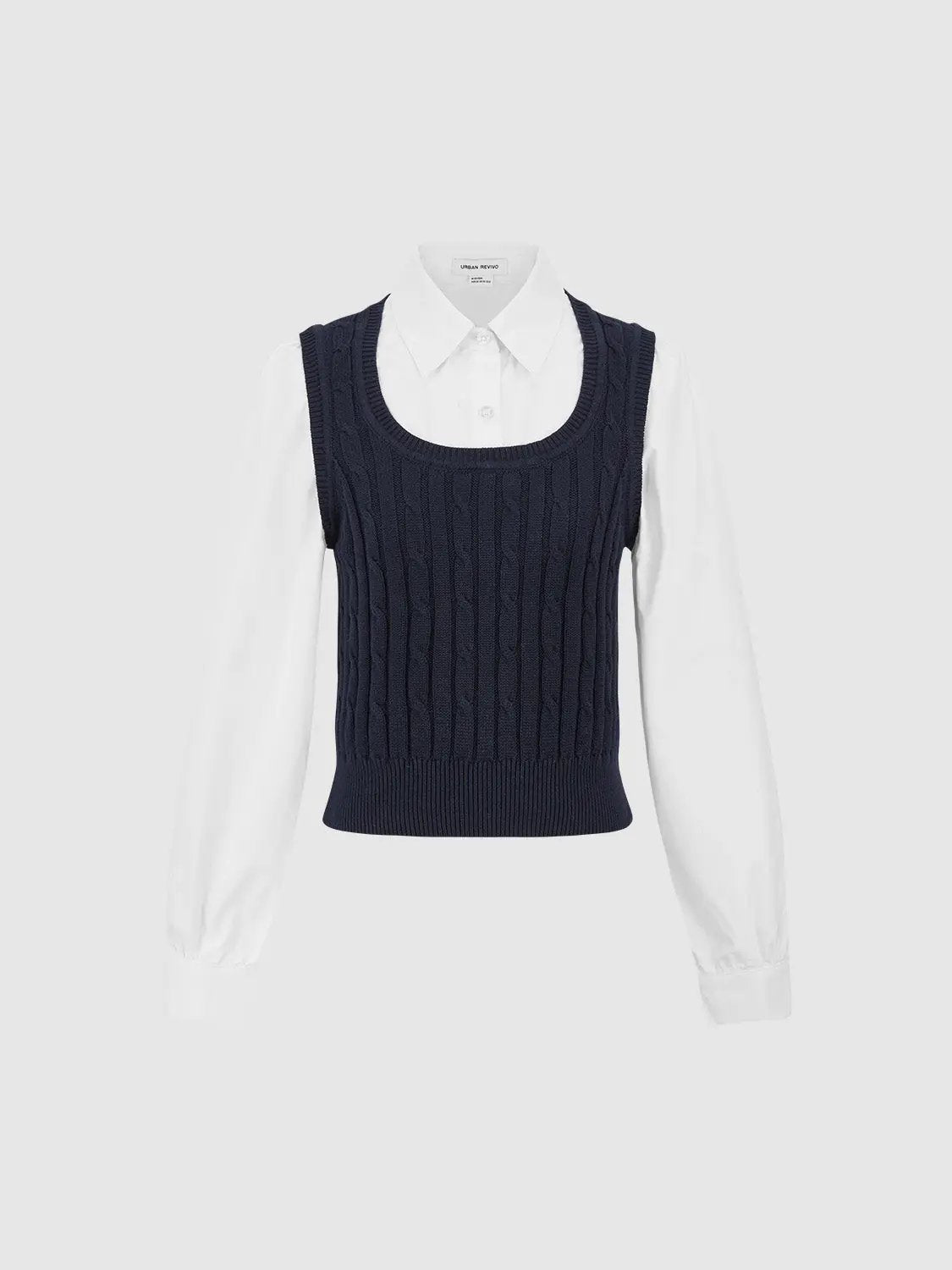 Square Neck Sleeveless Cable Knit Cropped Knit Vest