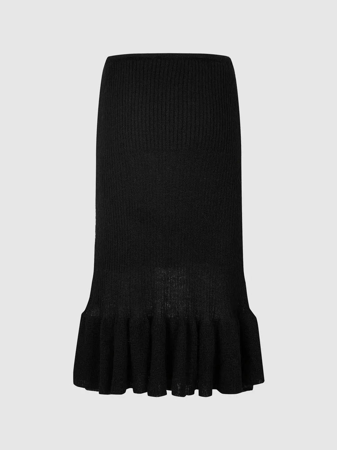 Ruffle Hem Knitted A-Line Midi Skirts