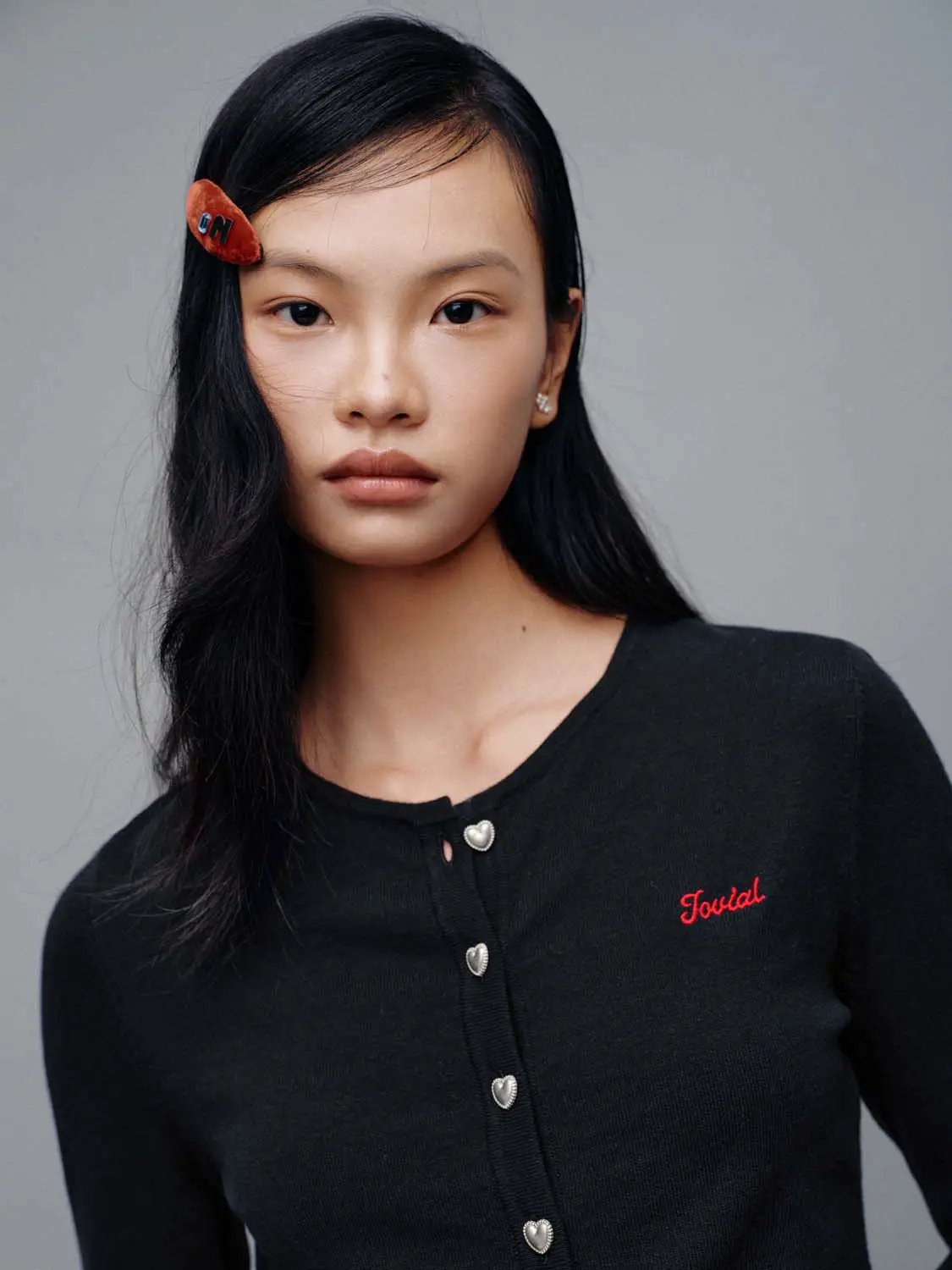 Ruched Front Crew Neck Embroidered Knitted Cotton Cardigan