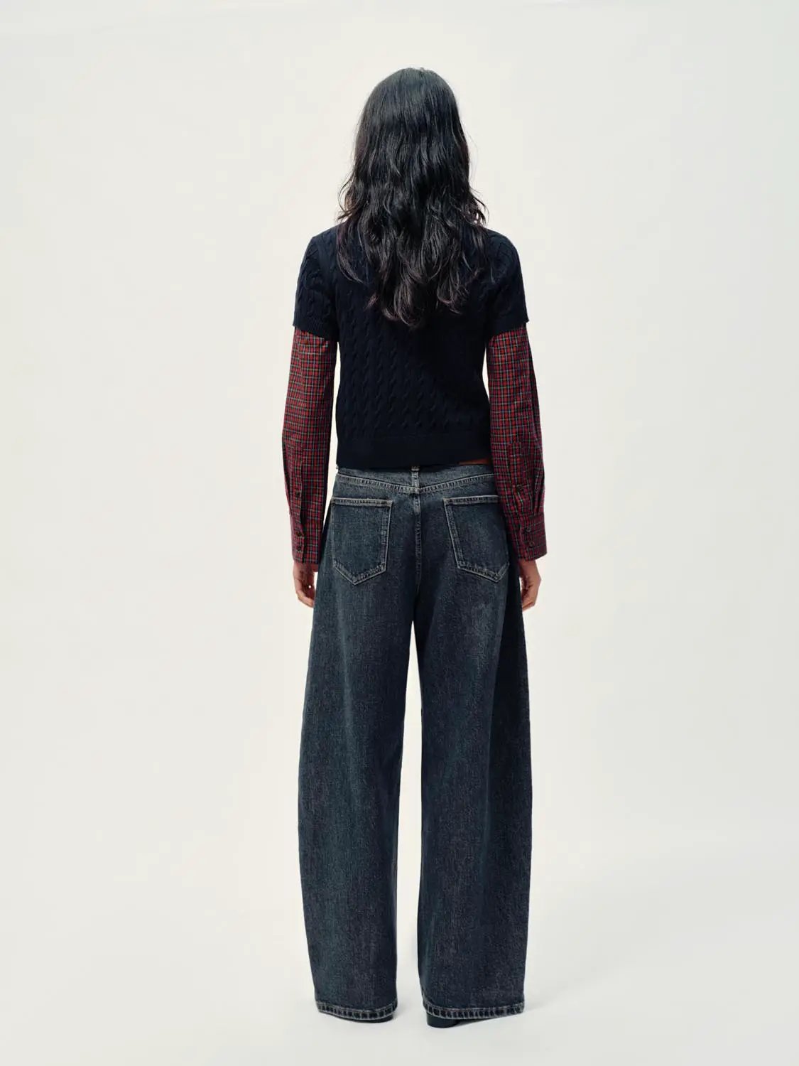 Polo Collar Cable Knit Button Front Cropped Cotton Top