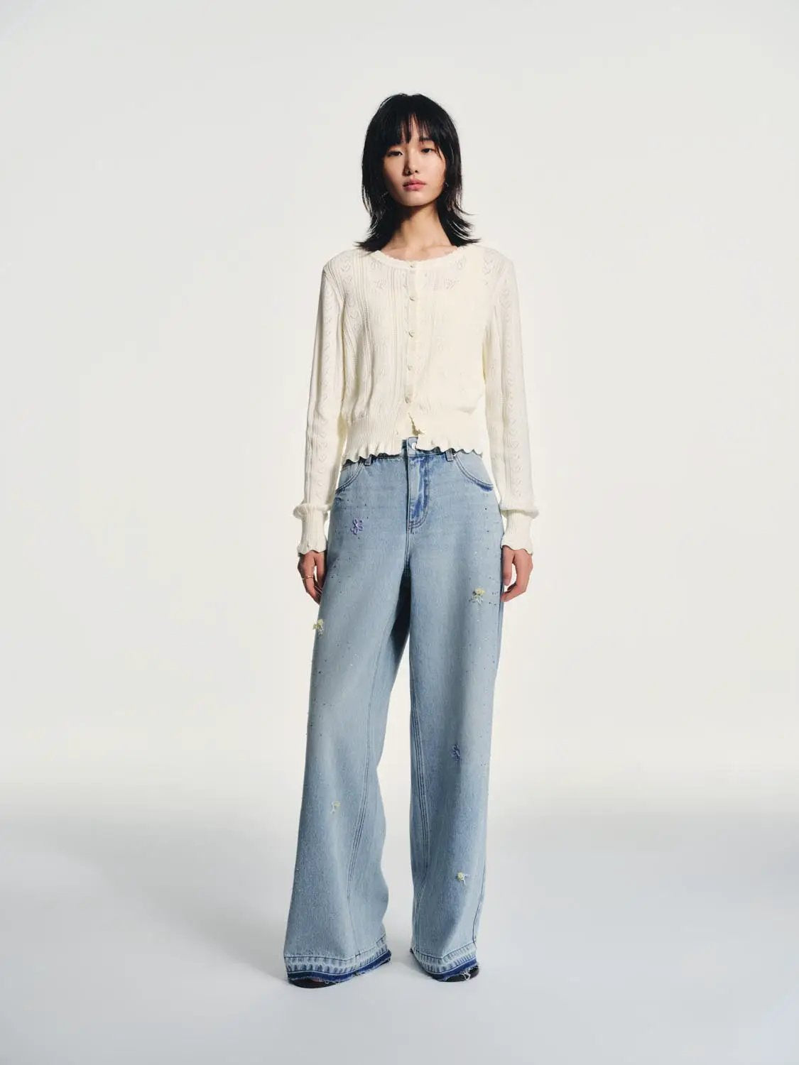 Cotton Textured Long Sleeve Button Front Cardigan