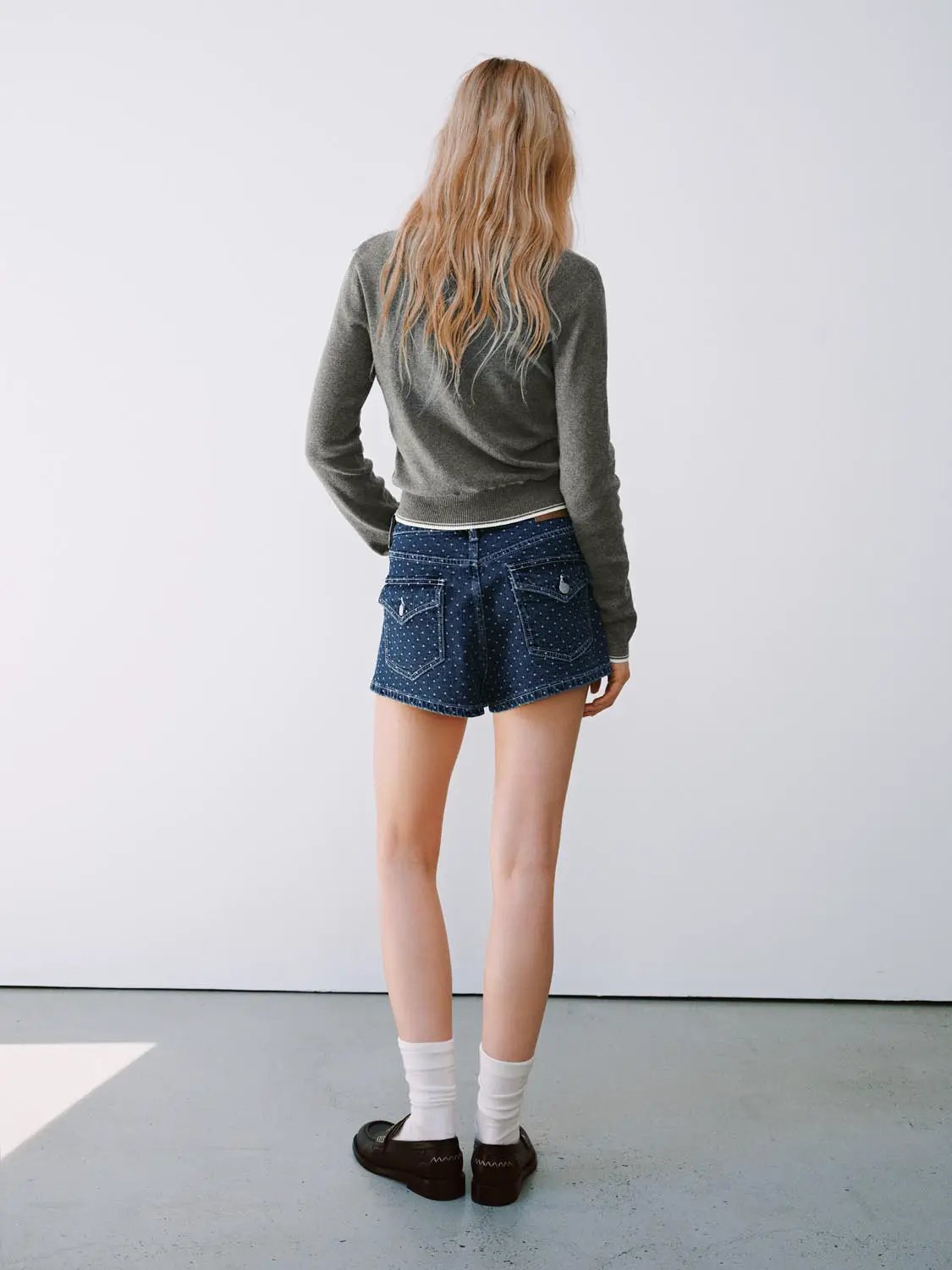 Collar Embroidered Cotton V-neck Long Sleeve Pullover