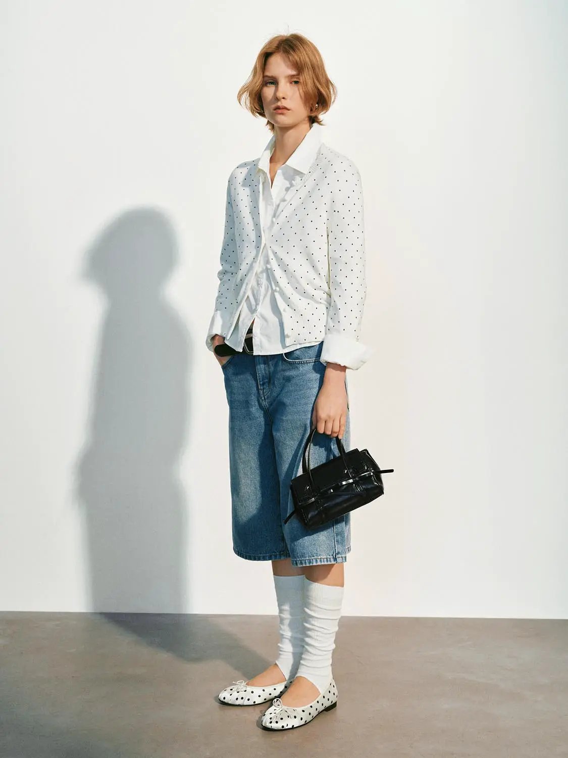 Polka Dot Knit Cotton Cardigan
