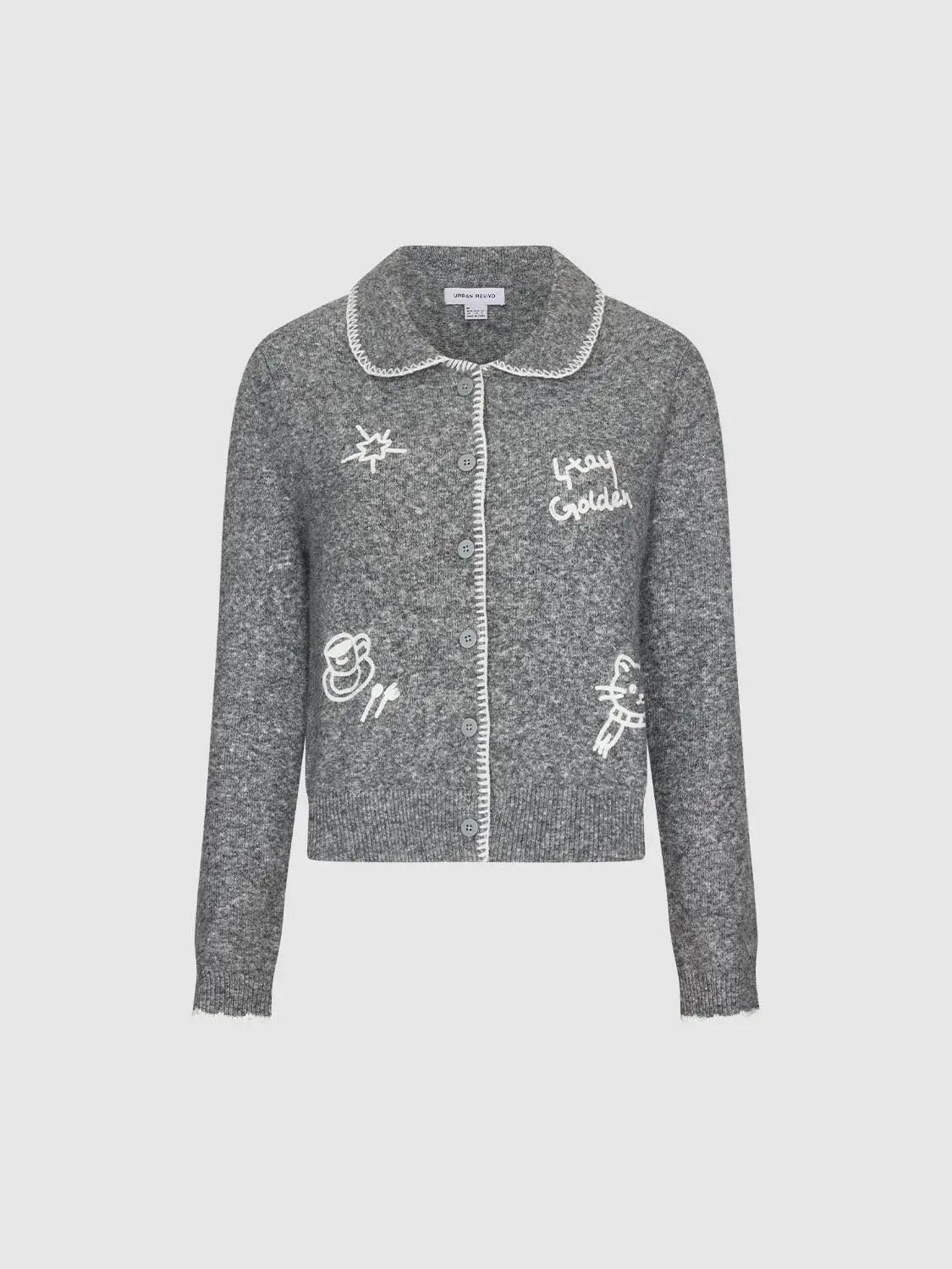 Embroidered Long Sleeve Button Front Cardigan