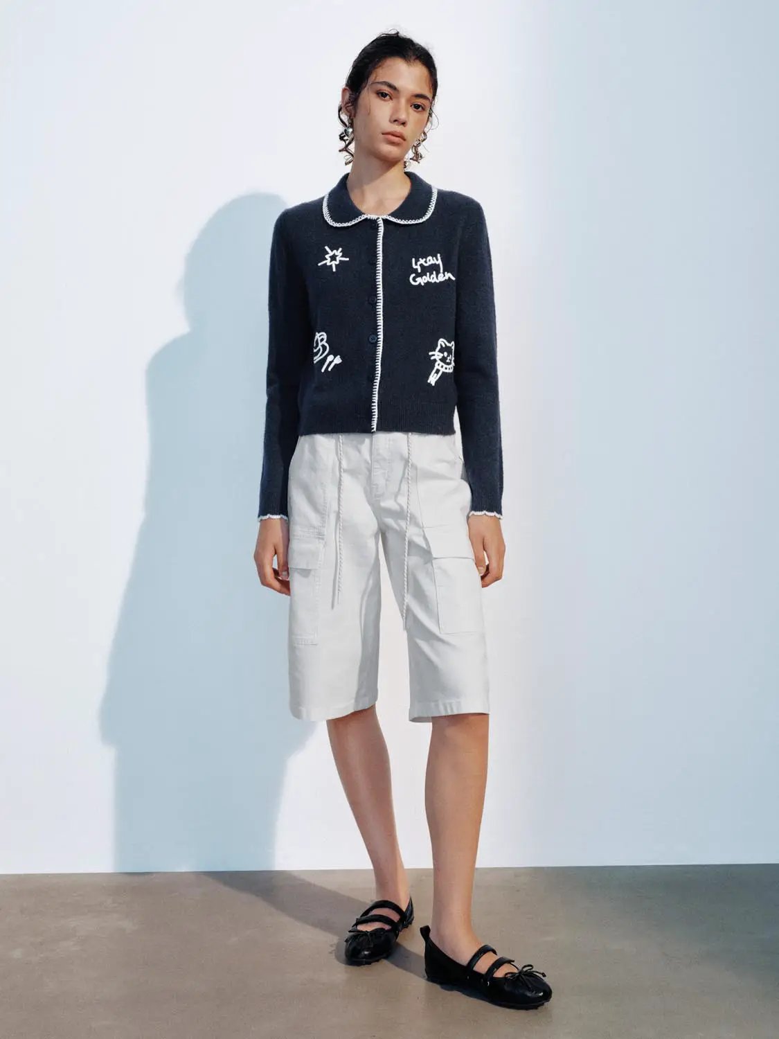 Embroidered Long Sleeve Button Front Cardigan