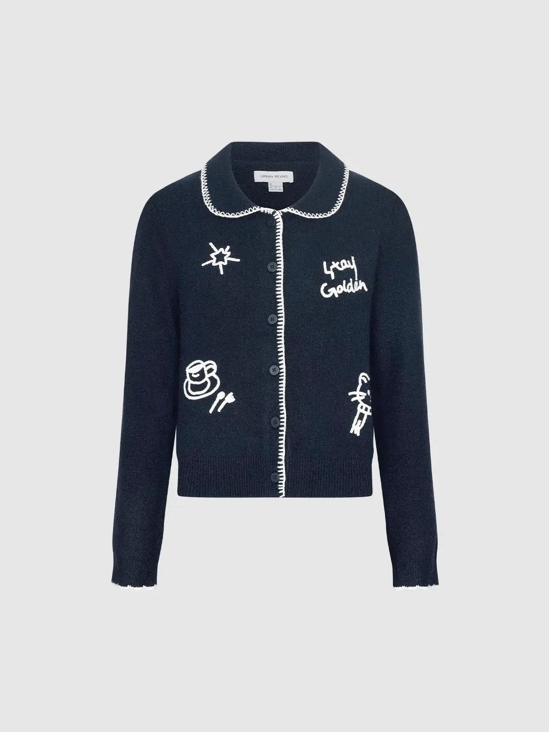 Embroidered Long Sleeve Button Front Cardigan