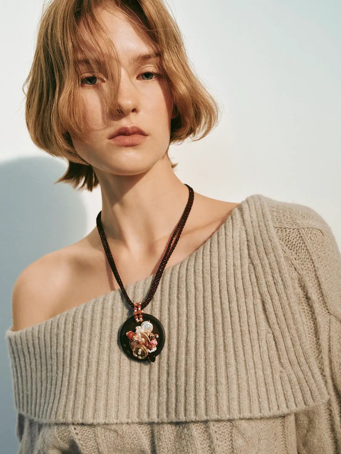 One-Shoulder Ribbed Long Sleeve Knit Sweater