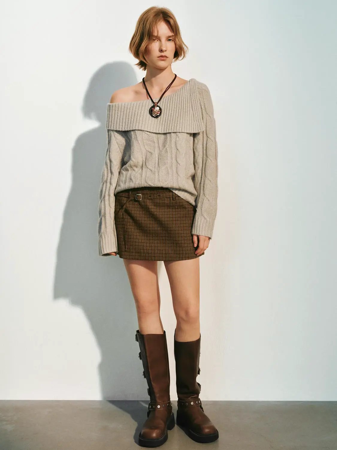 One-Shoulder Ribbed Long Sleeve Knit Sweater