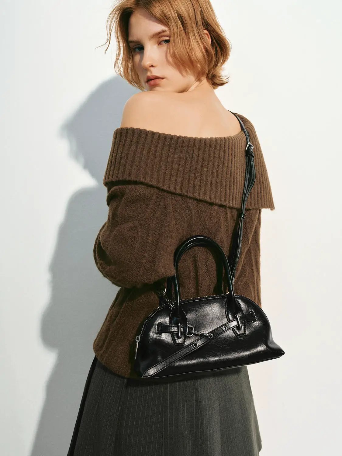 One-Shoulder Ribbed Long Sleeve Knit Sweater