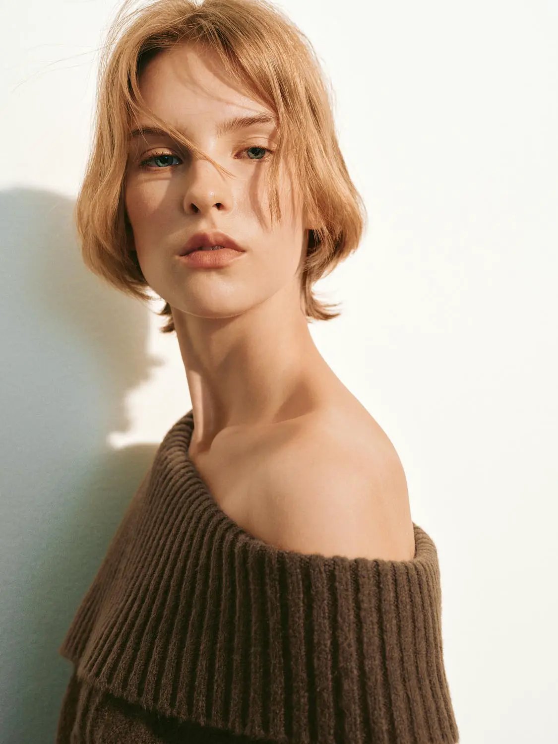 One-Shoulder Ribbed Long Sleeve Knit Sweater