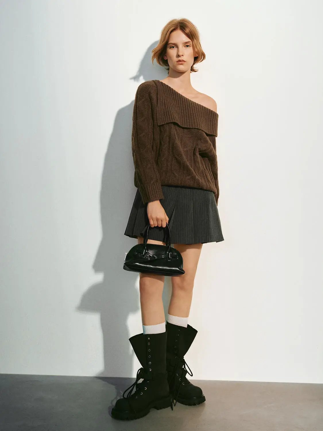 One-Shoulder Ribbed Long Sleeve Knit Sweater
