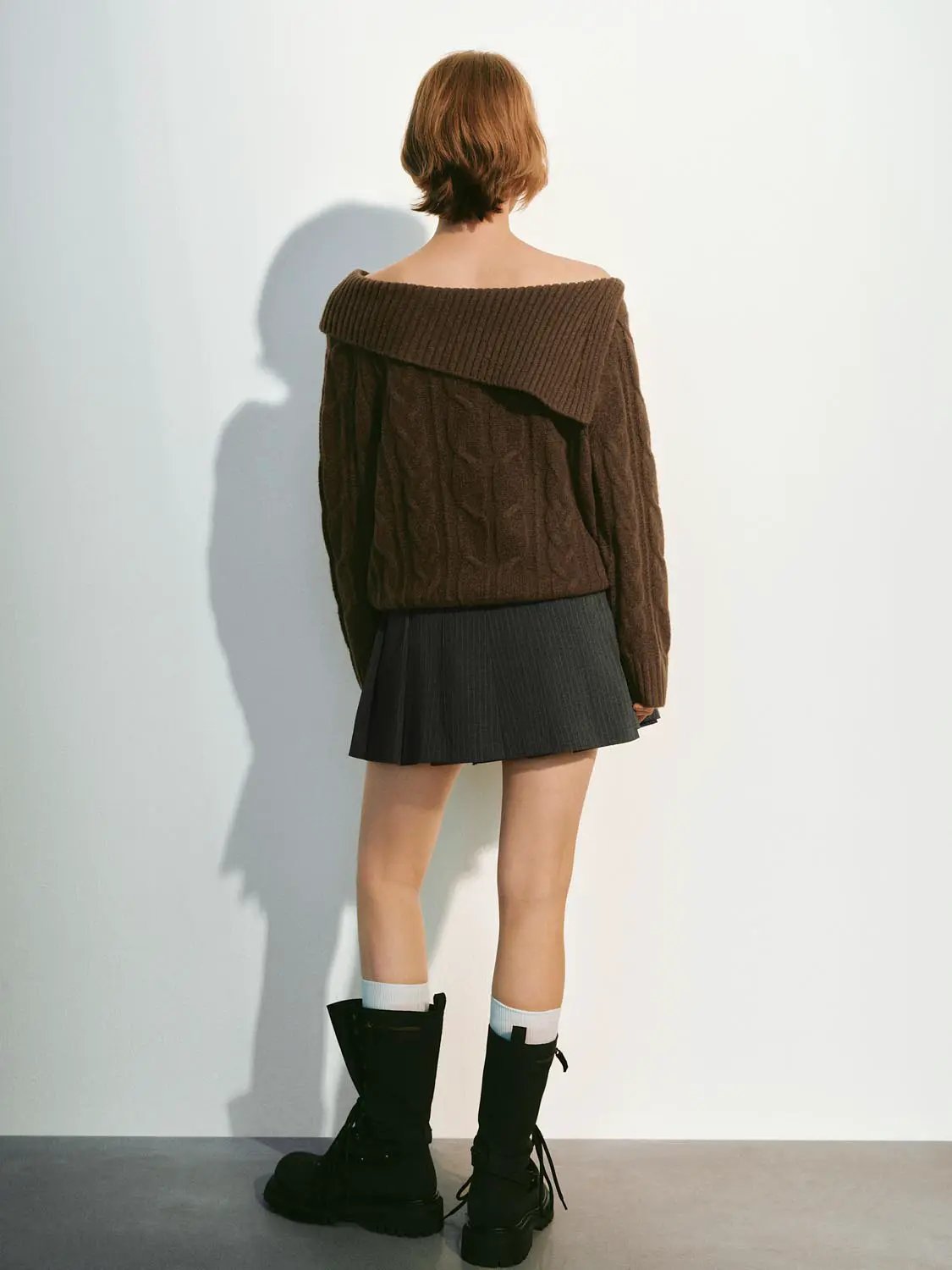 One-Shoulder Ribbed Long Sleeve Knit Sweater