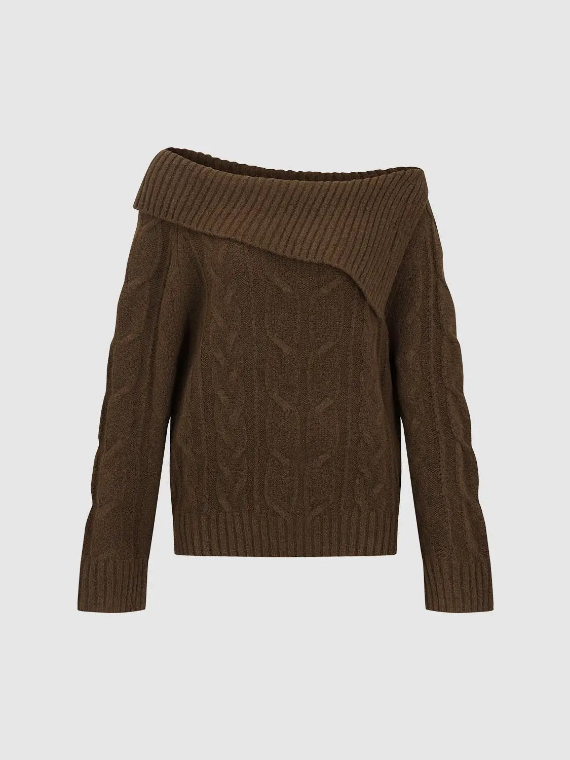 One-Shoulder Ribbed Long Sleeve Knit Sweater