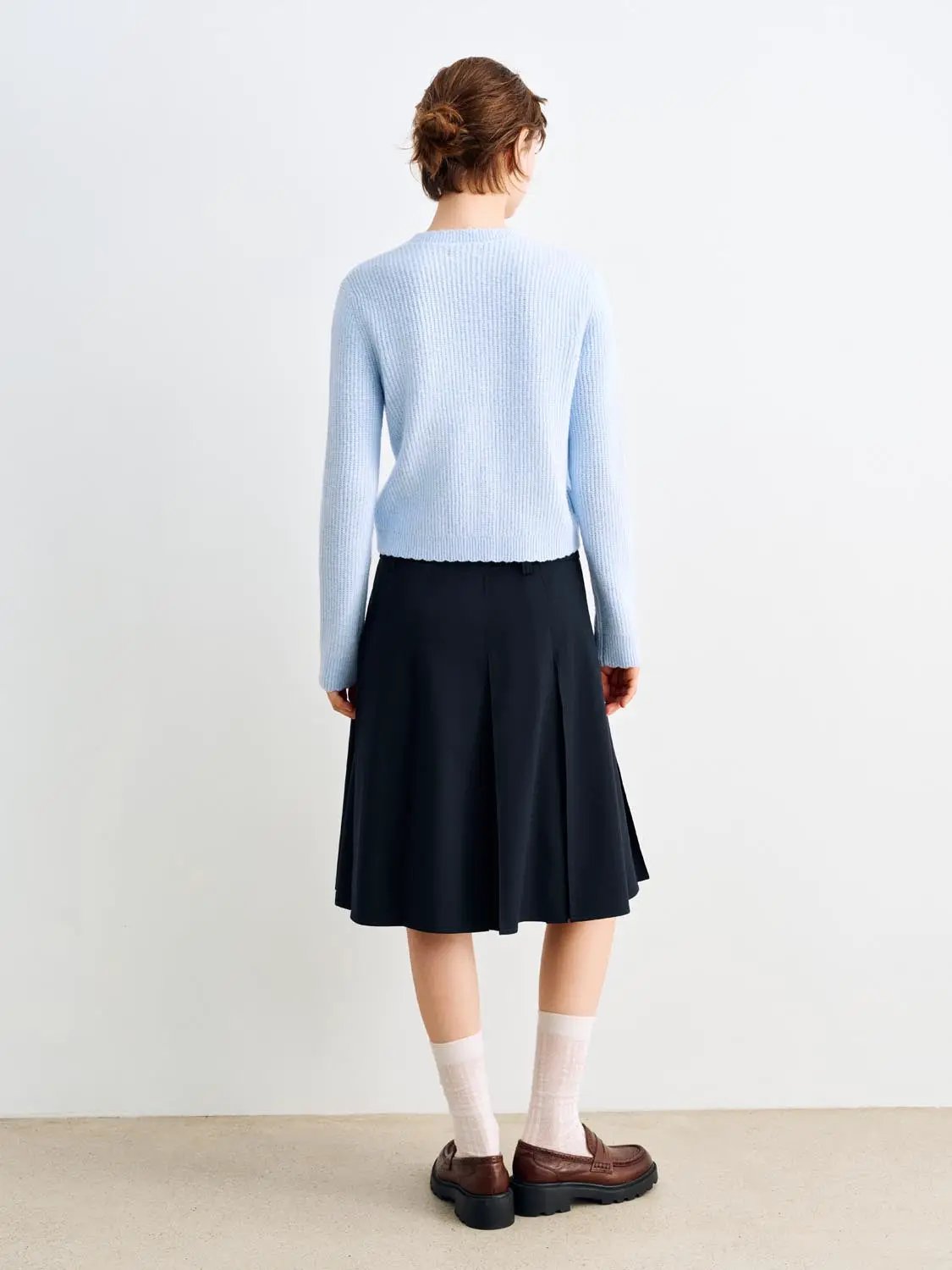 Bow Front Ribbed Crew Neck Long Sleeve Cardigan