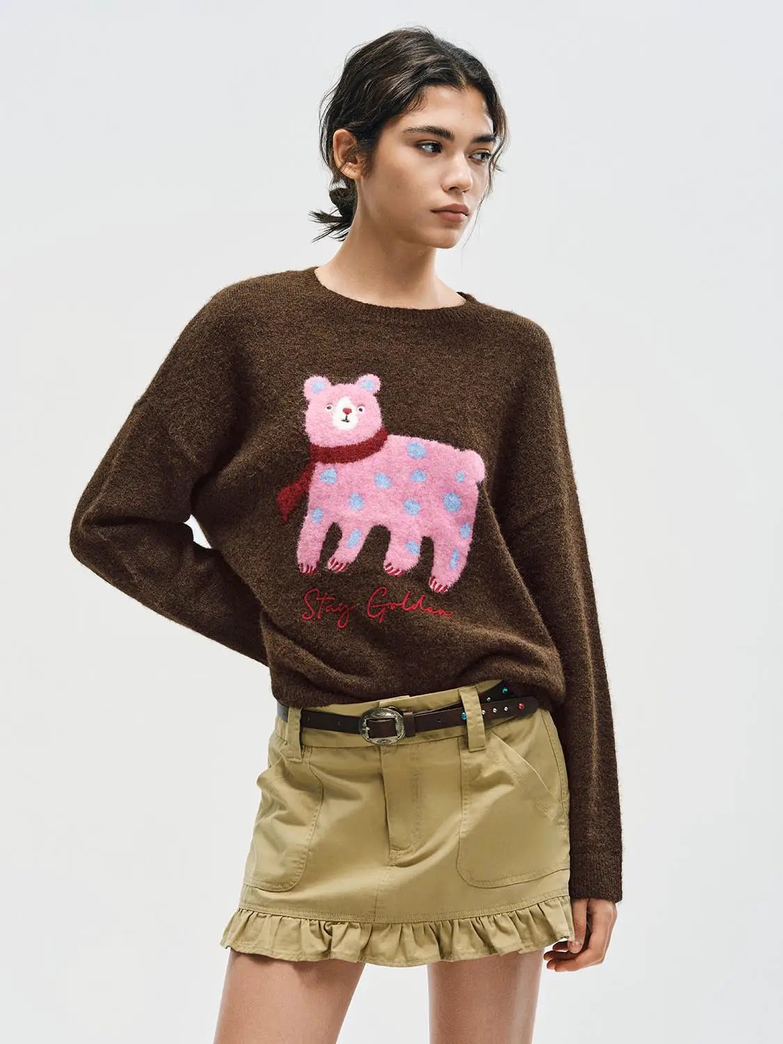 Graphic Bear Crew Neck Long Sleeve Sweater