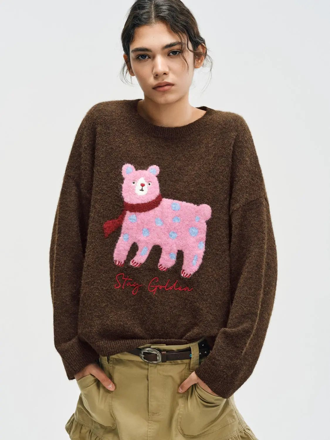 Graphic Bear Crew Neck Long Sleeve Sweater