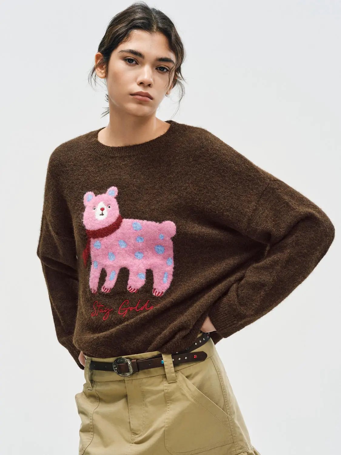 Graphic Bear Crew Neck Long Sleeve Sweater
