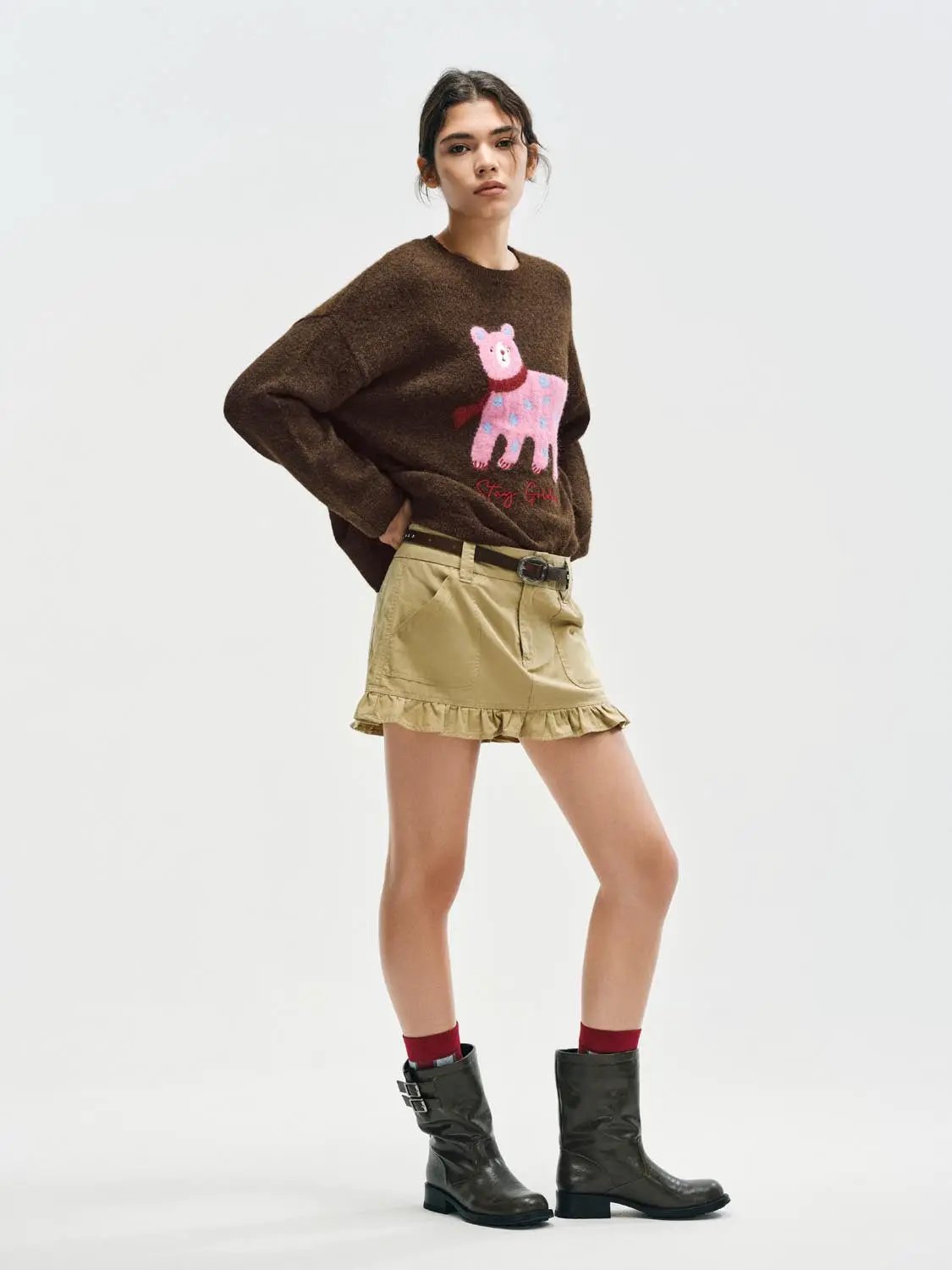 Graphic Bear Crew Neck Long Sleeve Sweater
