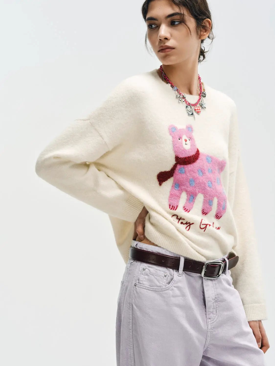 Graphic Bear Crew Neck Long Sleeve Sweater