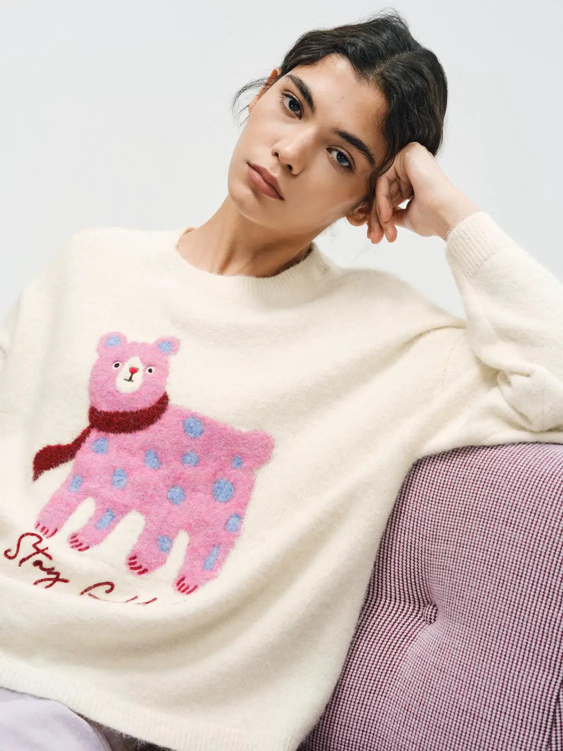 Graphic Bear Crew Neck Long Sleeve Sweater