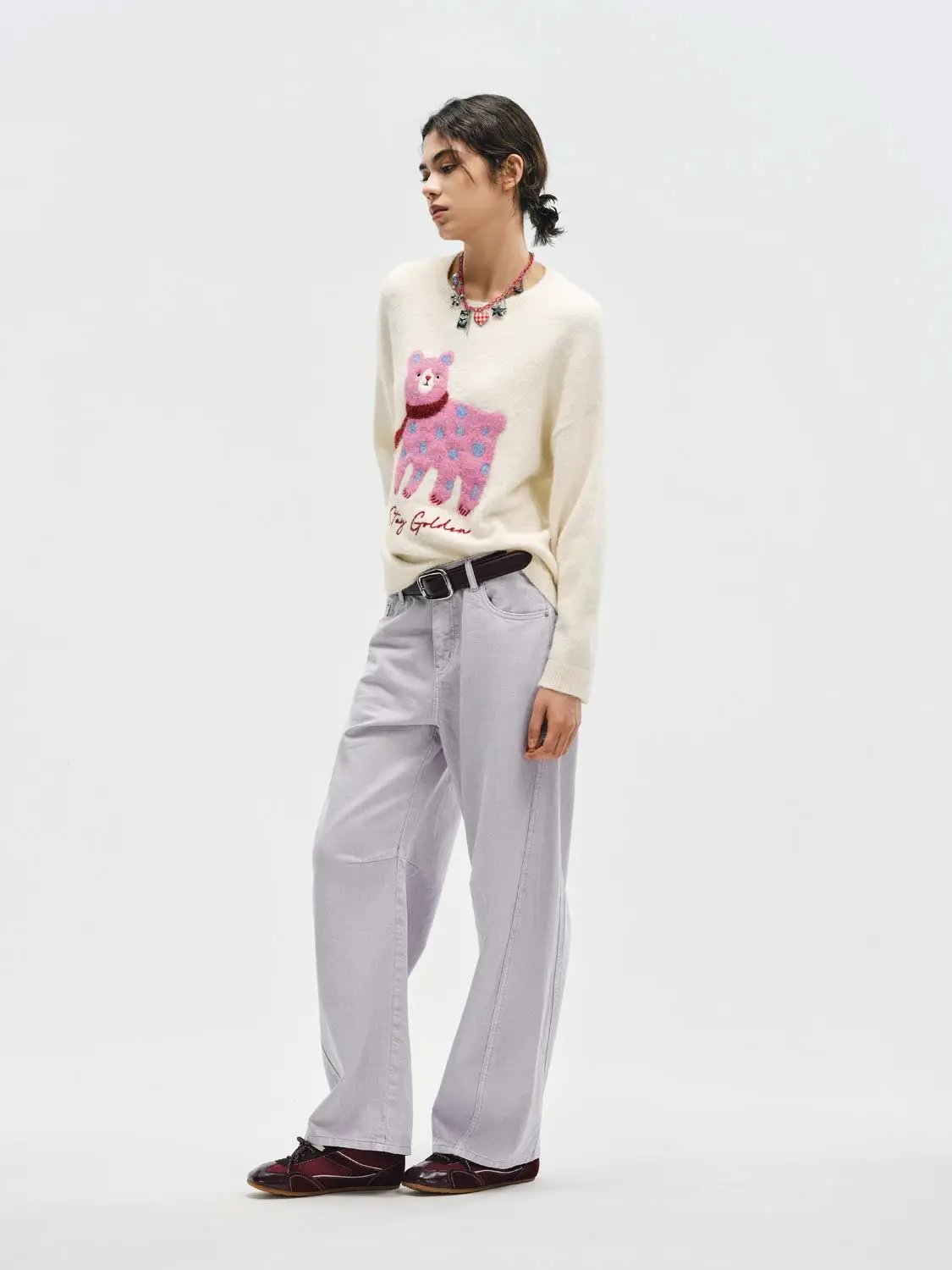 Graphic Bear Crew Neck Long Sleeve Sweater