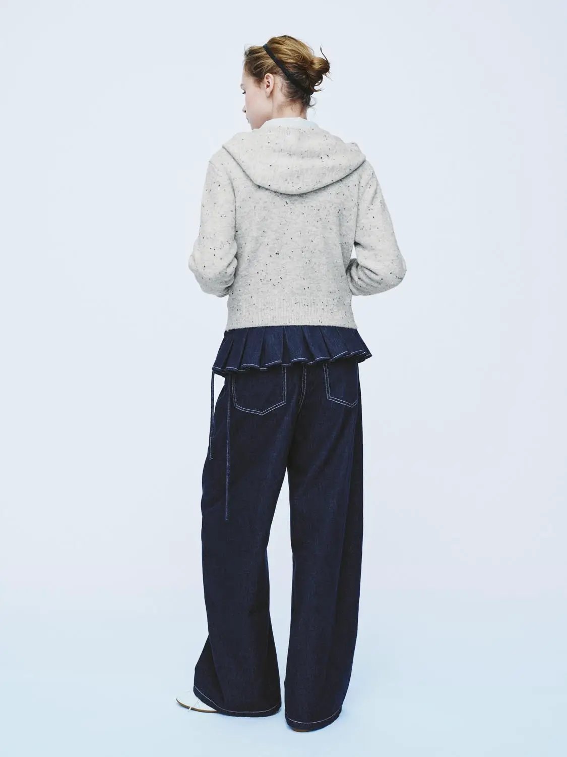 Speckled Long Sleeve Hooded Cropped Embroidered Knit Jacket