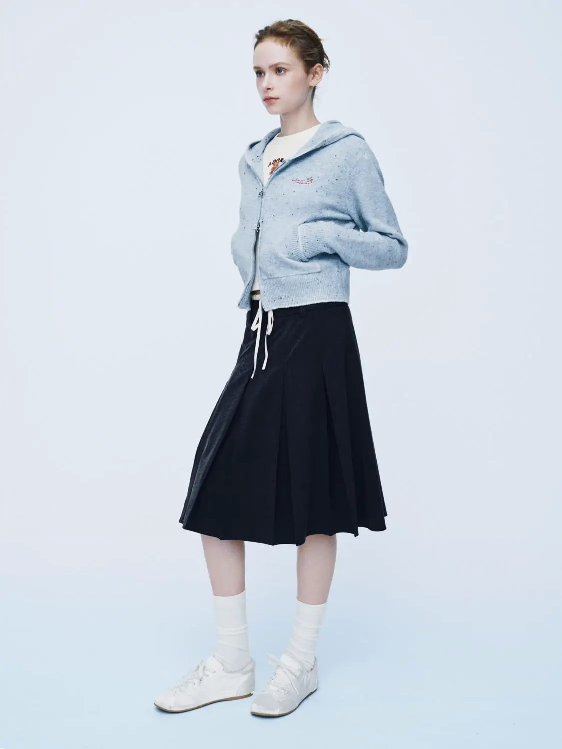 Speckled Long Sleeve Hooded Cropped Embroidered Knit Jacket