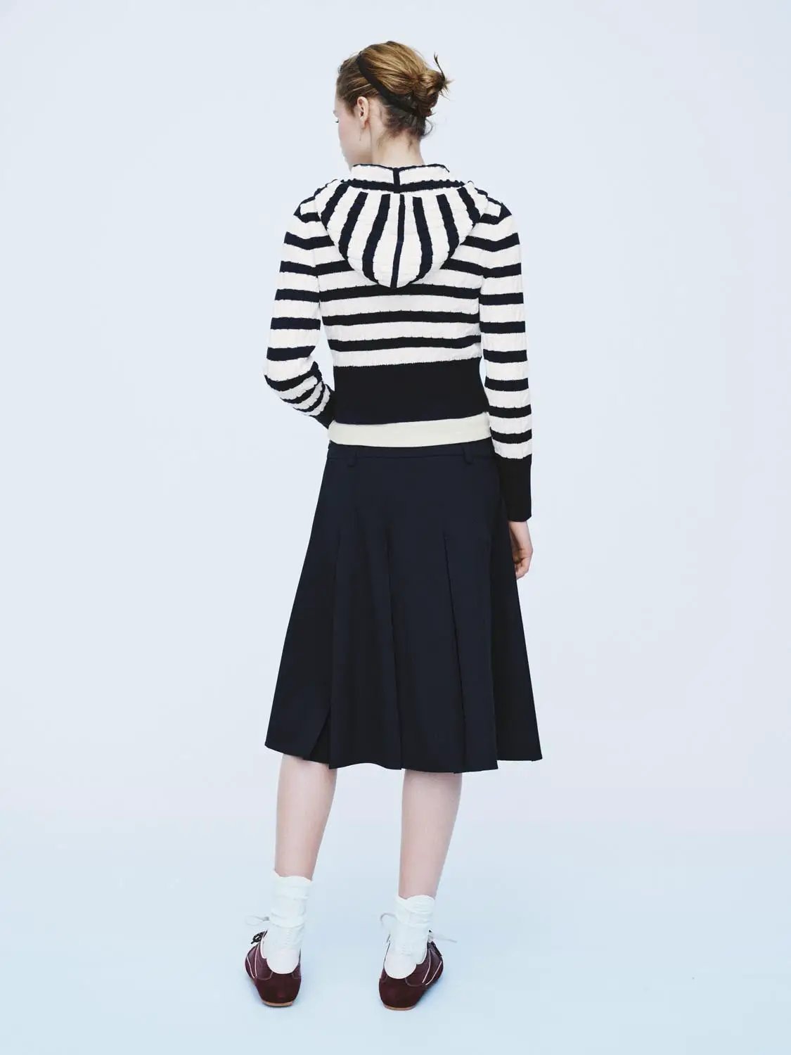 Striped Drawstring Zip Front Long Sleeve Cotton Hoodie