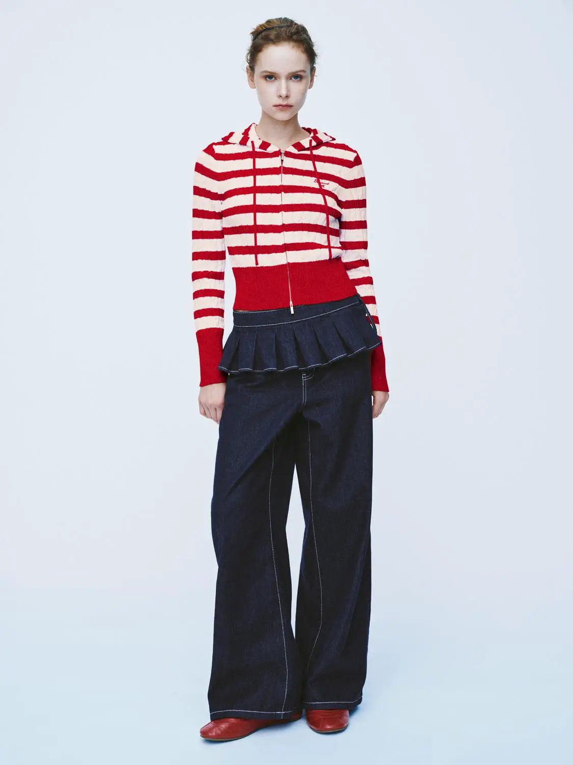 Striped Drawstring Zip Front Long Sleeve Cotton Hoodie