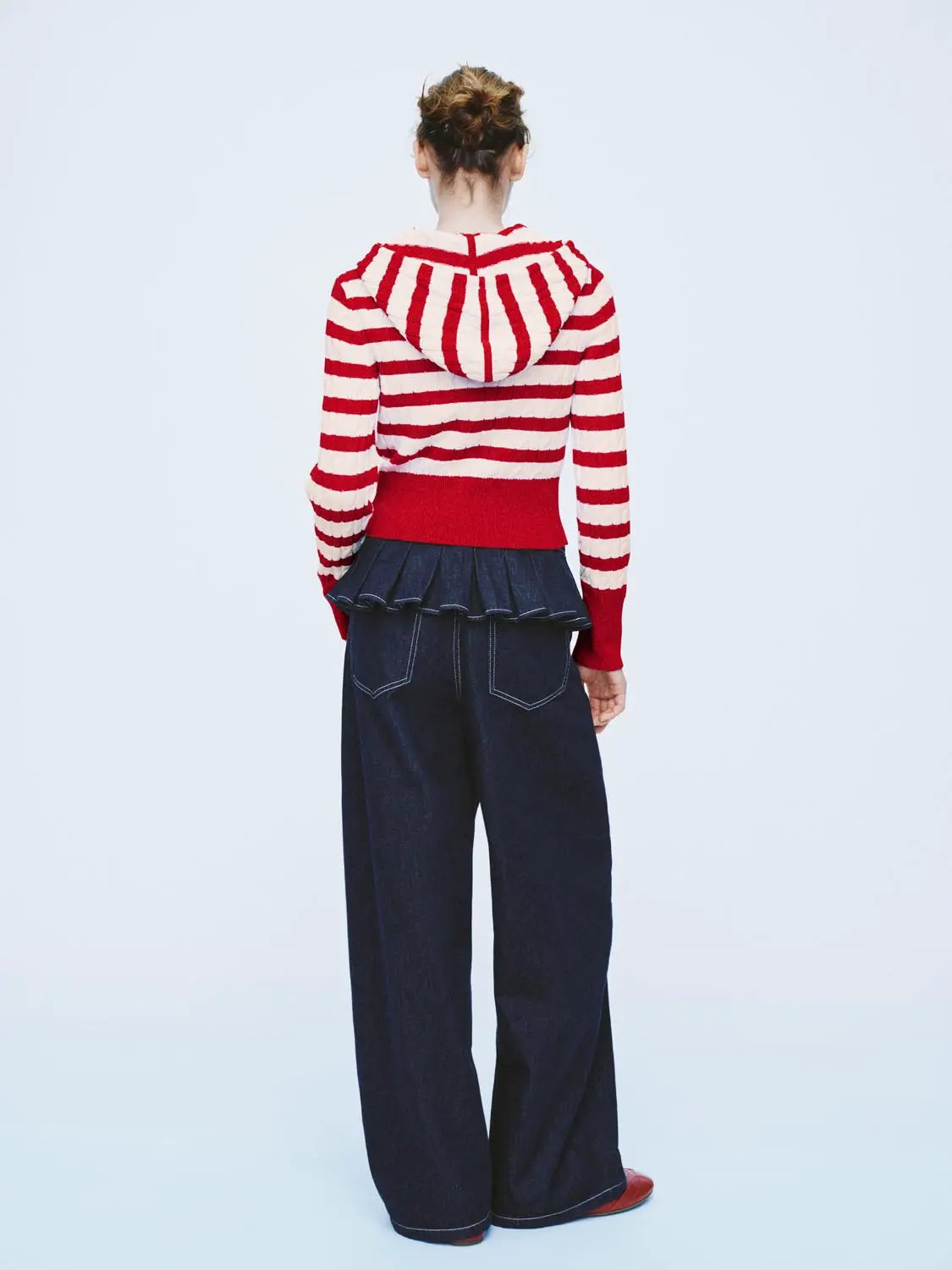 Striped Drawstring Zip Front Long Sleeve Cotton Hoodie
