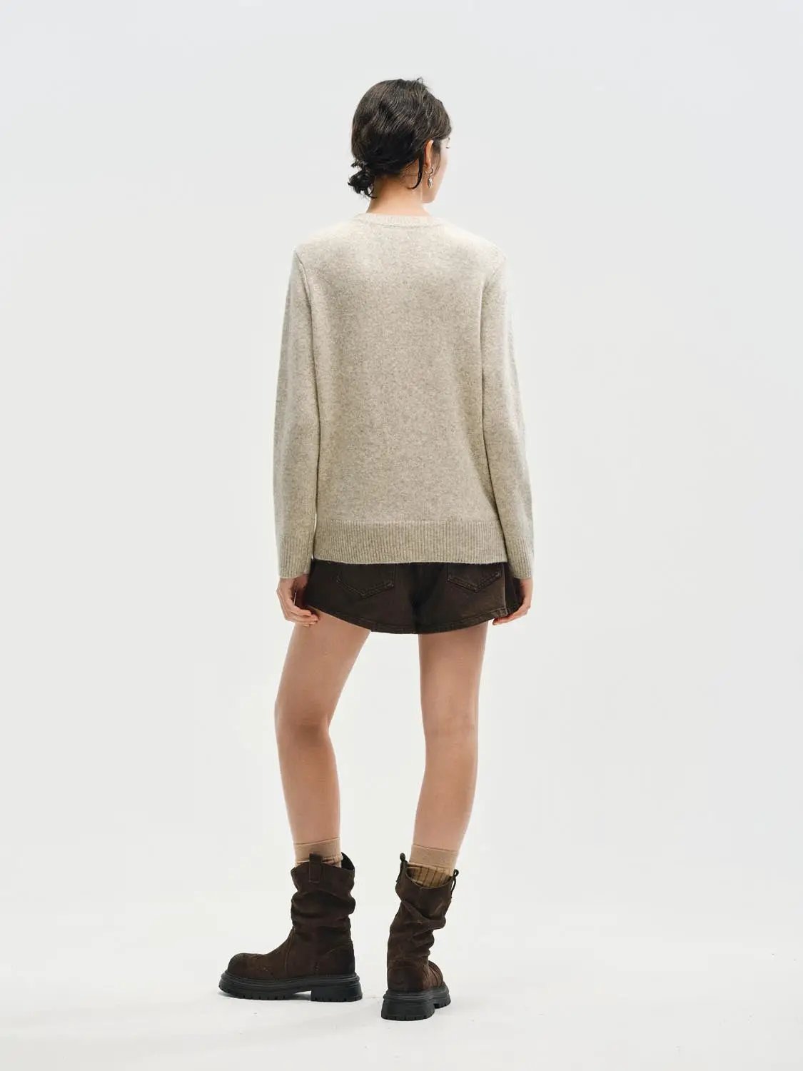 Ribbed Knit Cat Print Crew Neck Long Sleeve Sweater
