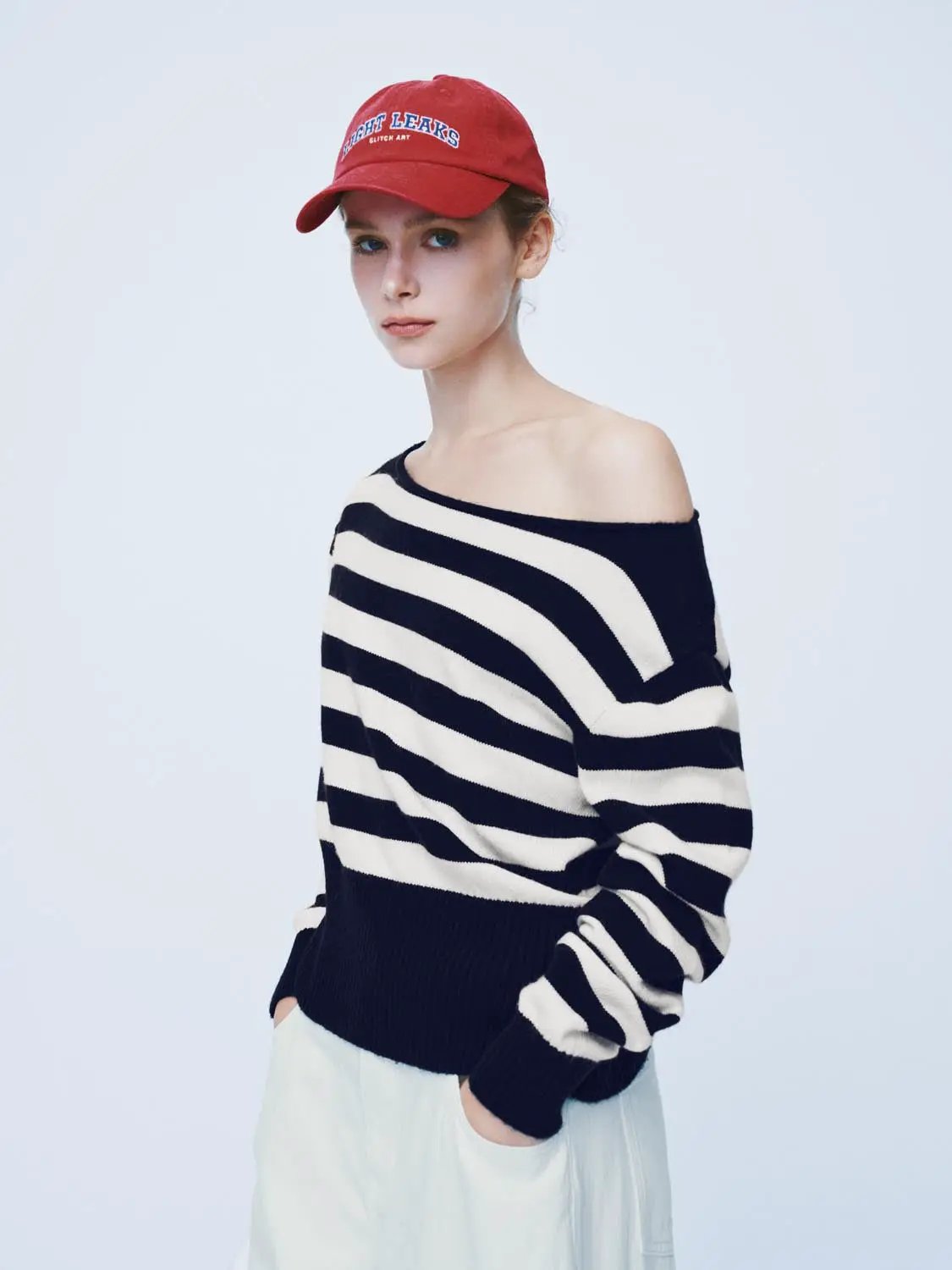 Striped Boat Neck Long Sleeve Ribbed Sweater