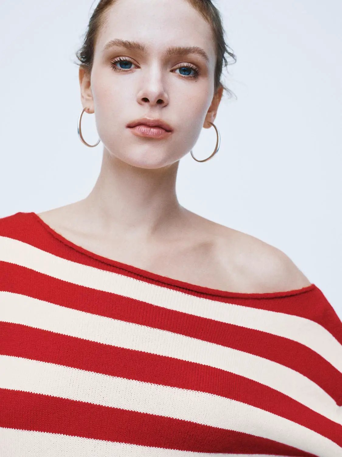 Striped Boat Neck Long Sleeve Ribbed Sweater
